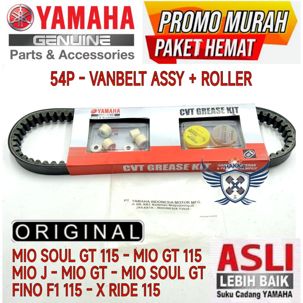 54P VANBELT ASSY + ROLLER ORIGINAL YAMAHA MIO SOUL GT 115, VANBELT ASSY FINO F1 115, VANBELT ASSY XR