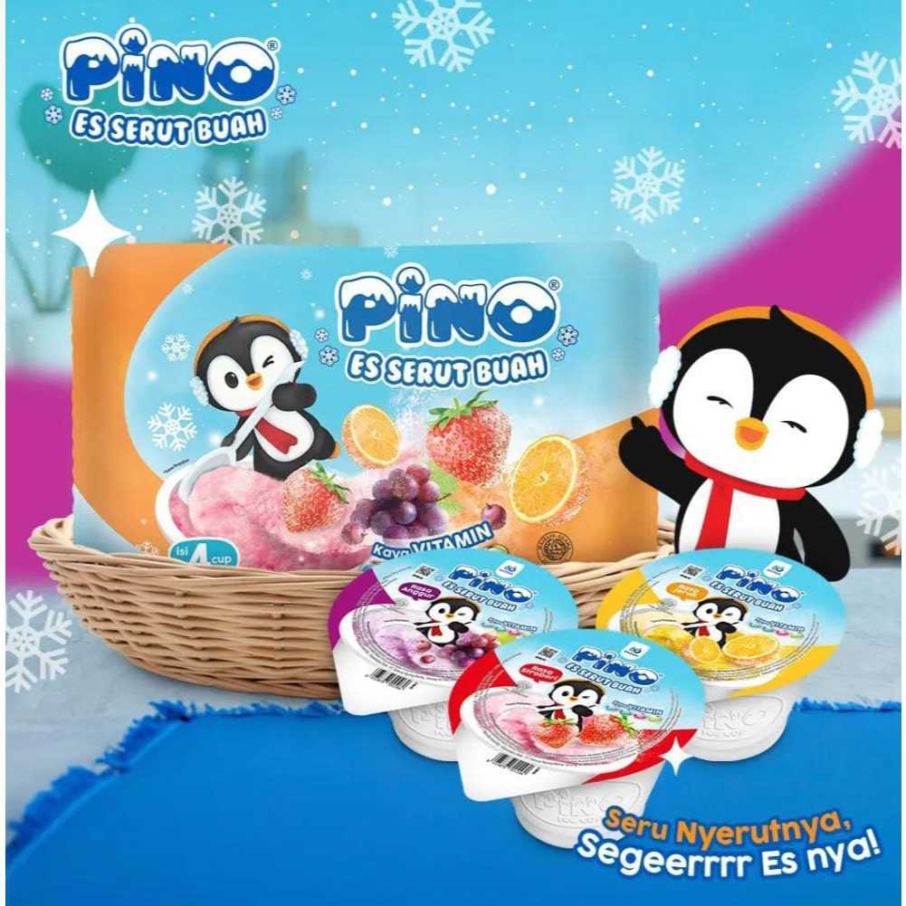 Pino Es Serut Buah Cup 4 Cup - Rasa Stroberi, Anggur, Jeruk