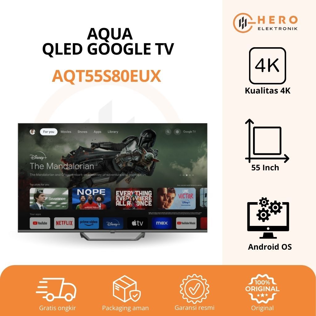 TV Aqua Google TV 55 Inch QLED AQT 55S80EUX Original