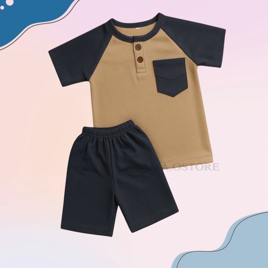 Setelan Baju Anak Laki Laki Motif Kiano Saku Usia 2-6 Tahun