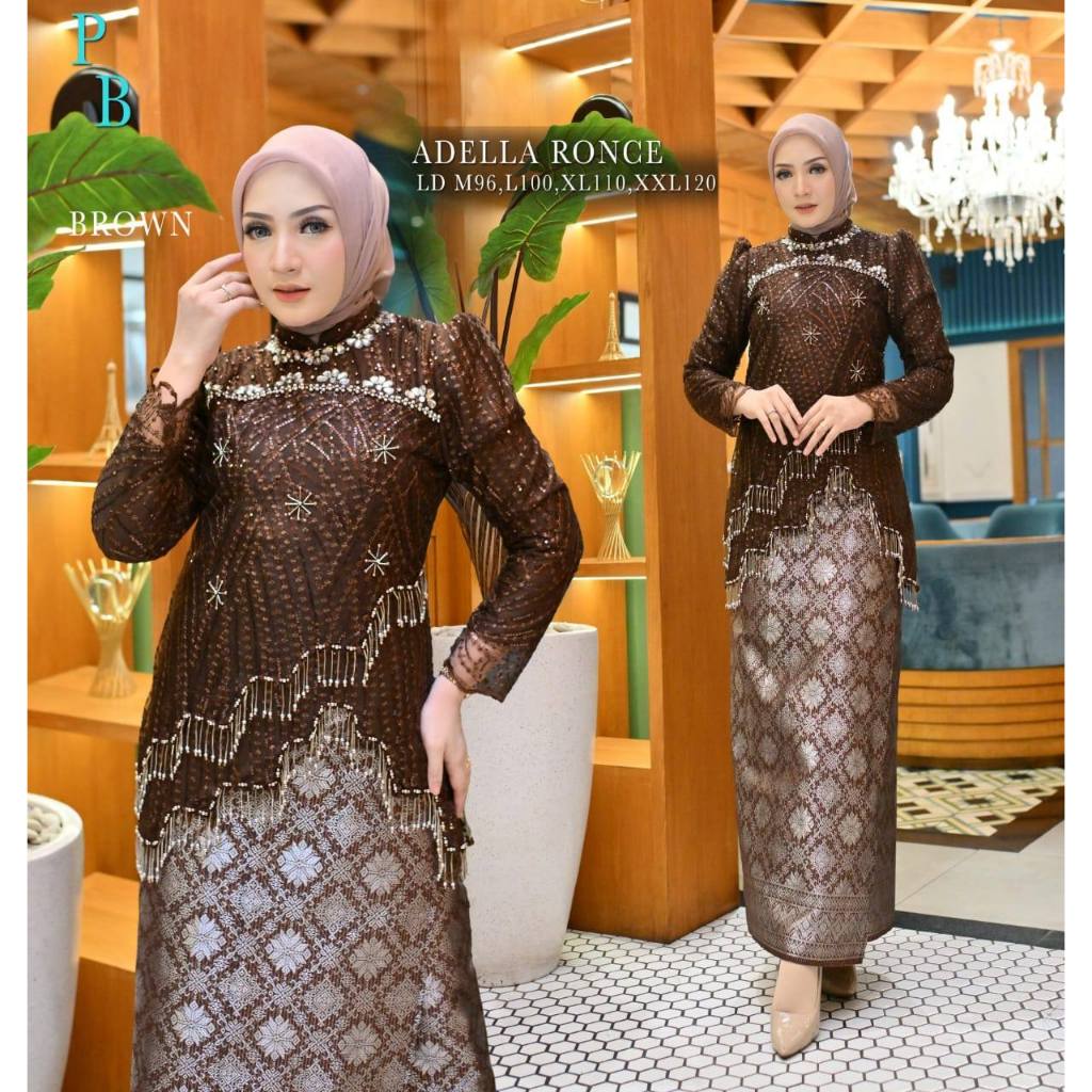 Setelan Kebaya Modern Adella Ronce Mix Rok Songket