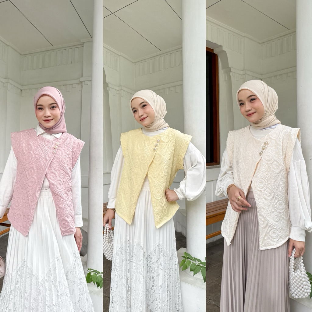Sentosajaya_1 Puffy Atasan Outer Vest Wanita Casual Simple Lebaran Kondangan Outfit