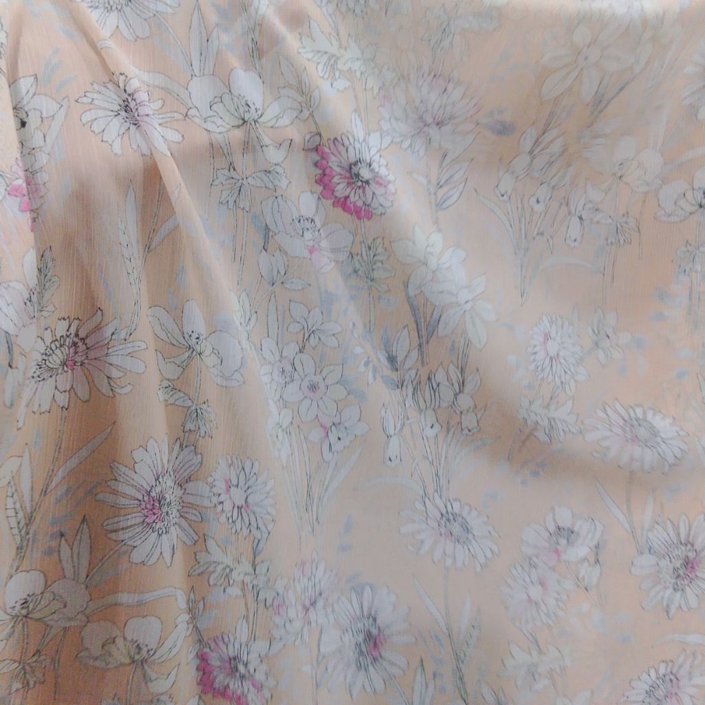 Kain Sifon Ceruty Yoryu Premium Print Floral - Bahan Dress Tunik Mewah - Ceruti Yoryu Tekstur Garis 