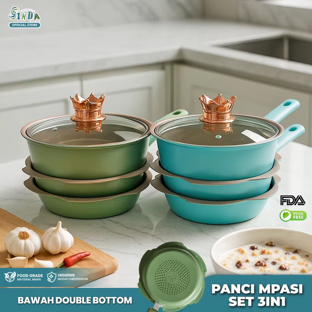 Panci set Mpasi Teflon Granit 3in1 Serbaguna