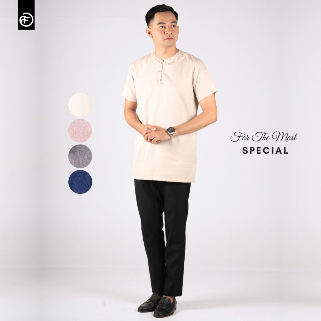 FOBDG Nusantara Baju Koko ULIN Cream Pria Atasan Kurta Tanpa Kerah Lengan Pendek slimfit Pria Muslim