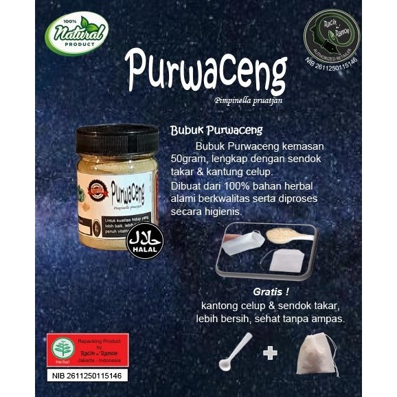 Herbal Bubuk Purwaceng Kemasan 50gram + Sendok Takar & Kantung Celup.