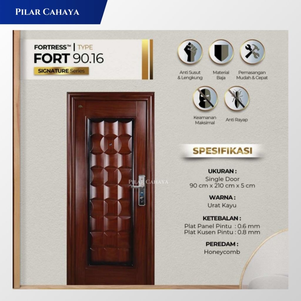 PINTU BAJA FORTRESS TYPE FORT 90.16 URAT KAYU / PUTIH UKURAN 90 x 210