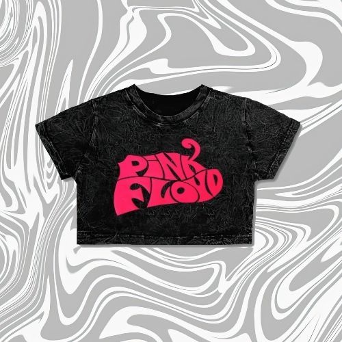 Resmora Crop Top "Pink Floyd" Washing | Slimfit | Kaos Wanita | Crop Tee | Kaos Music