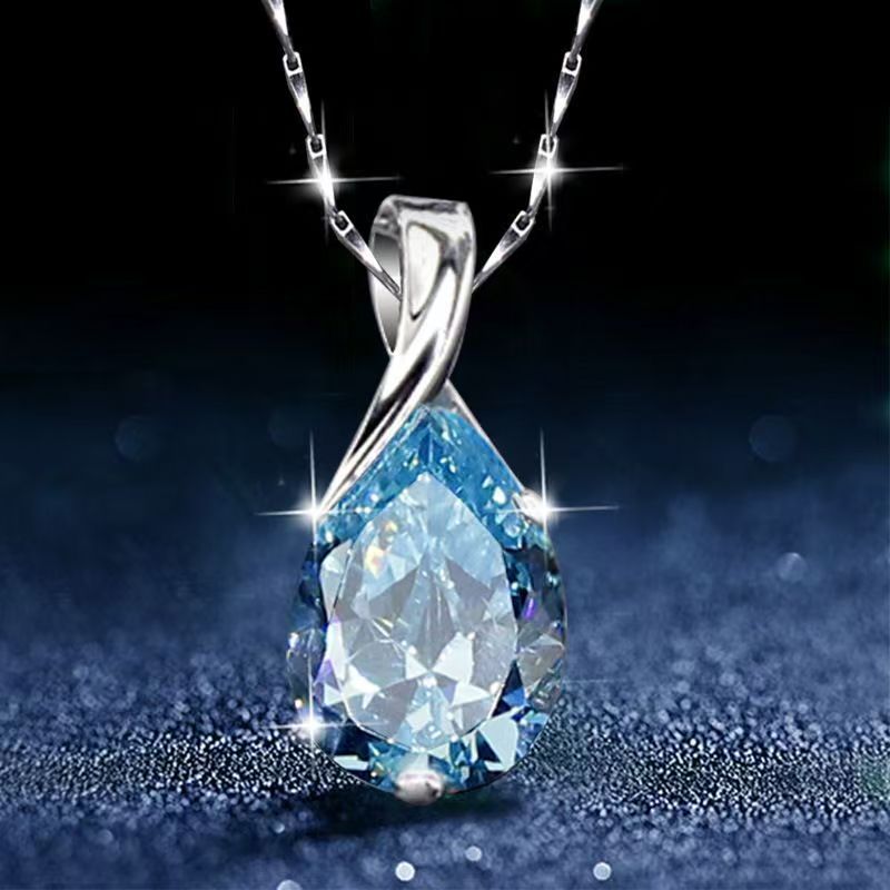 Kalung Kristal Topaz Aquamarine Liontin Tetes Air Batu Permata