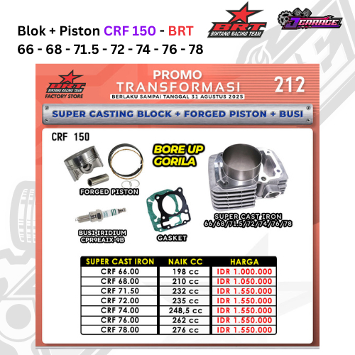 Blok Casting CRF 150 - BRT - 66 / 68 / 71.5 / 72 / 74 / 76 / 78 - Blok CRF 150 Bore Up - Blok Castin