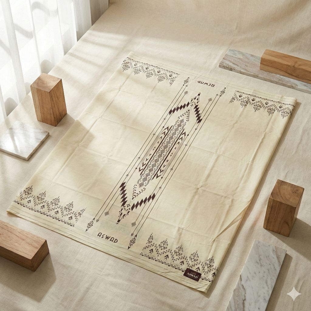 Sarung Aswad Dobby Putih - Motif Timbul Hitam Elegan & Suci)