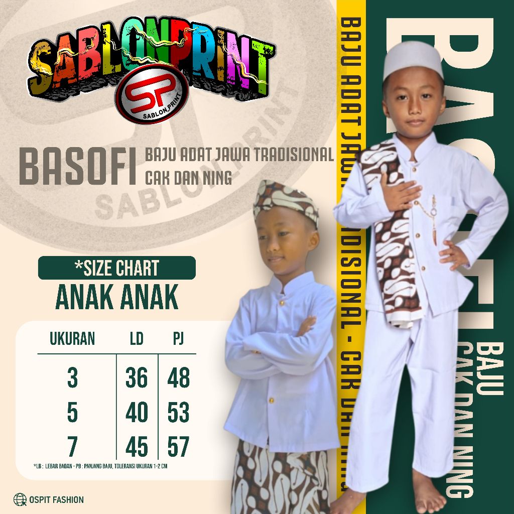 SETELAN BAJU CAK DAN NING ANAK-ANAK / BAJU TRADISIONAL JAWA BAJU ADAT SURABAYA