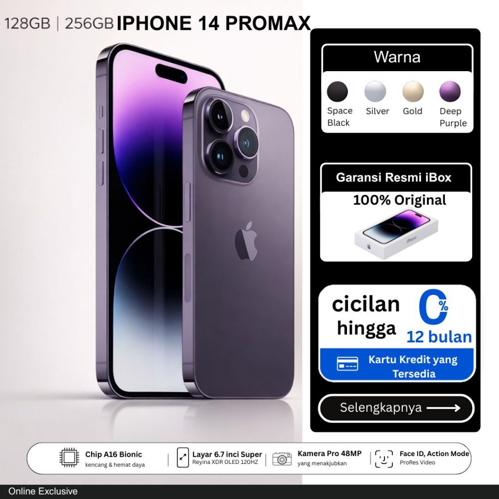 IPhone 14 Pro Max 128/256GB Like New | Original iBox | Garansi 12 Bulan | Fullset