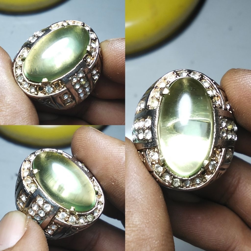 Batu cincin kinyang air kinyang daun natural rock crystal obsidian Vv75