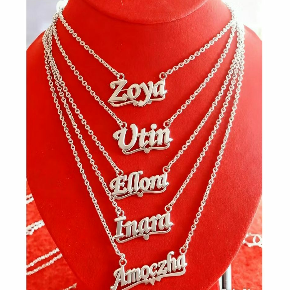 Kalung ukir nama perak murni anak dan dewasa custom