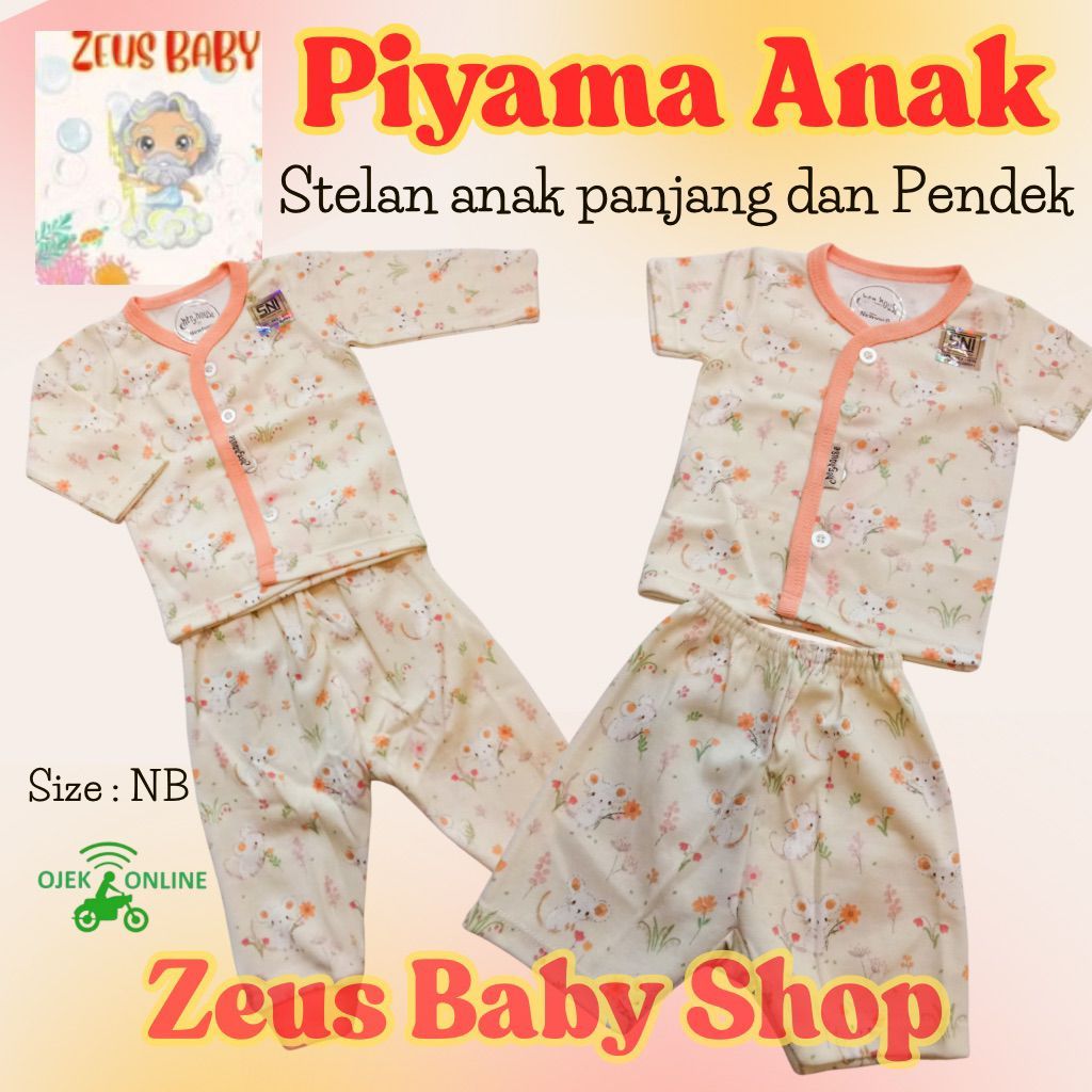 Cherry House - Set Piyama Bayi Panjang/Pendek Kancing Depan motif Bear