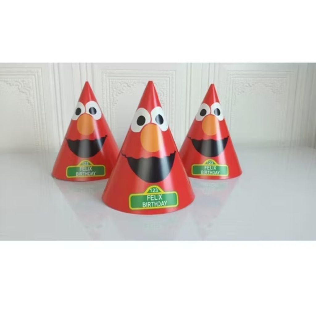 Topi Kerucut  Elmo / topi Kerucut Ultah/ Topi Kerucut Ulang Tahun