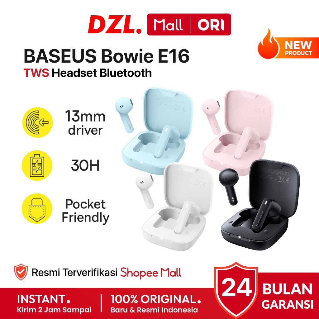 DZL - BASEUS Bowie E16 TWS Headset Earphone Bluetooth 13mm Driver 30H Pocket for HP Android iPhone