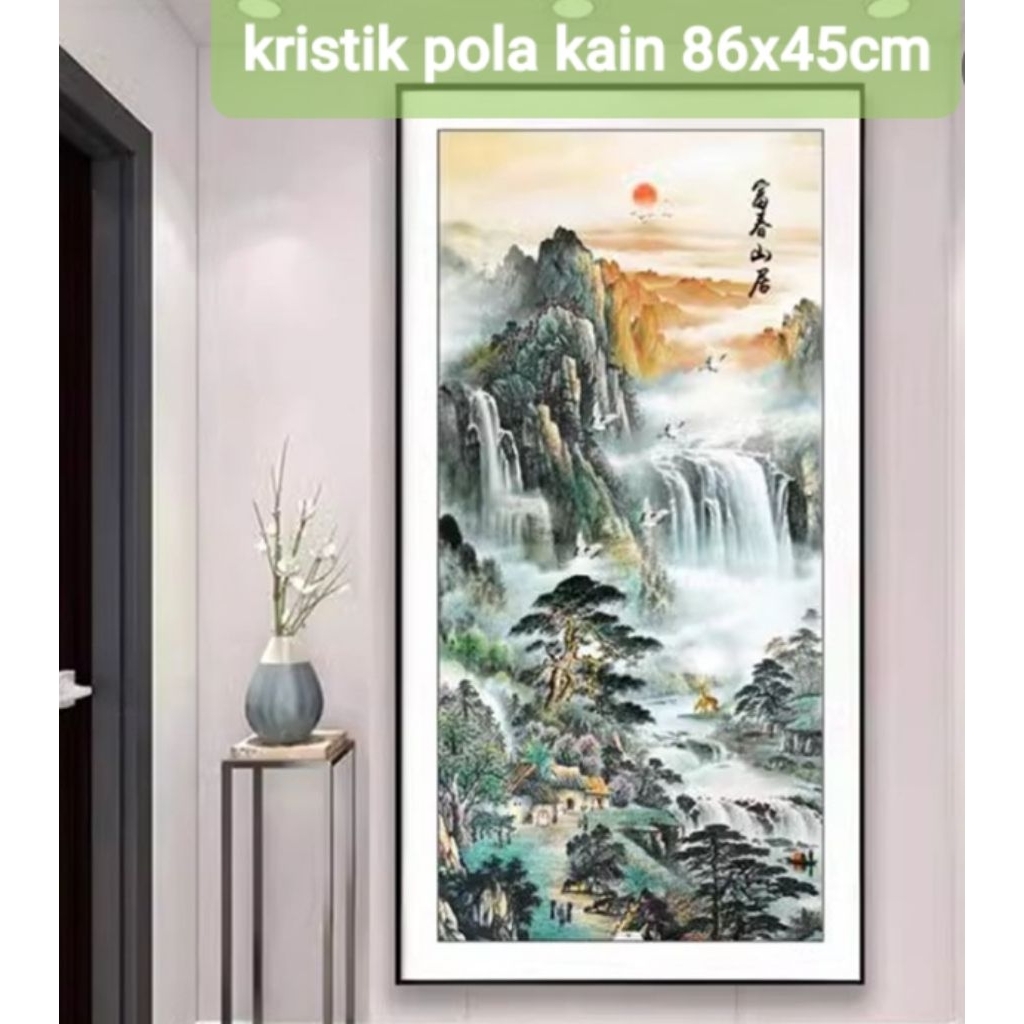 PROMO NATARU Paket kristik air terjun gunung pedesaan klasik pola kain pemandangan cross stitch 11ct