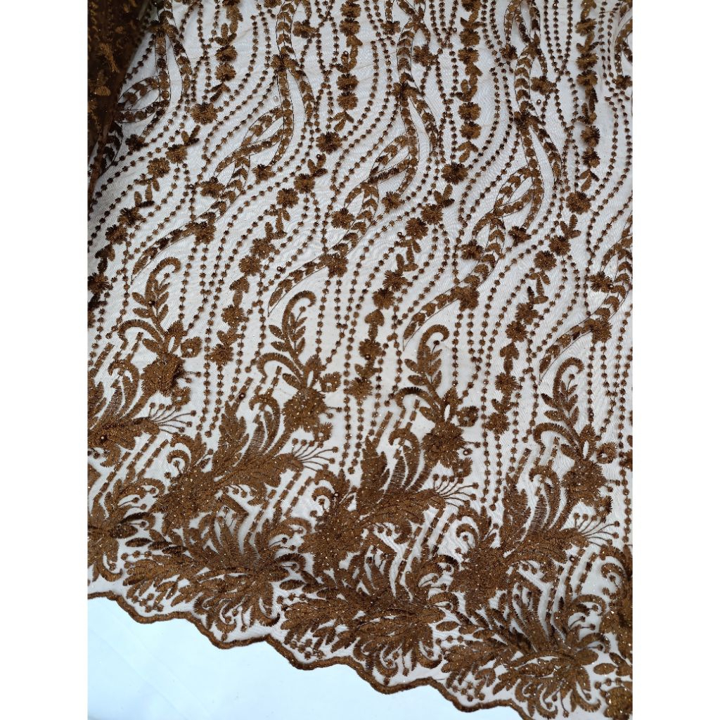 Kain tile bordir mutiara, bahan meteran , kain meteran kebaya bordir