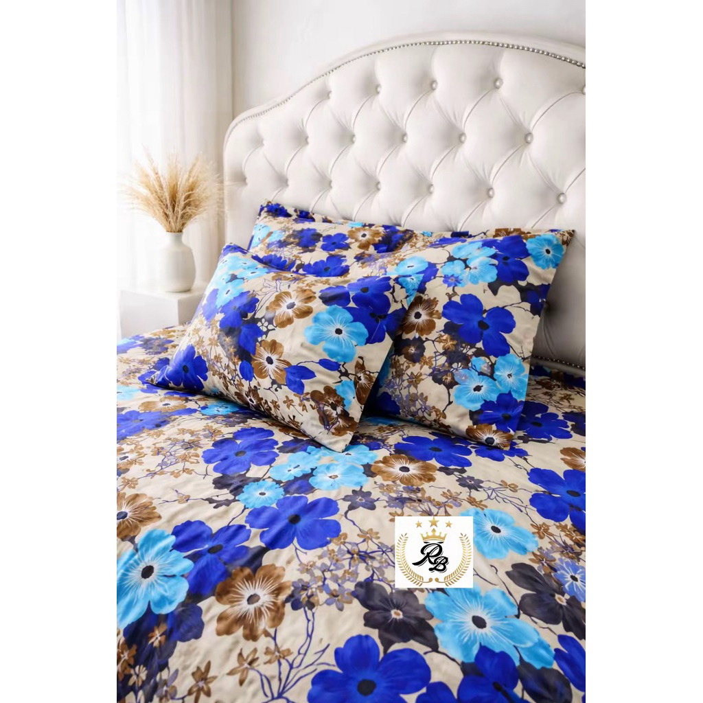 RB set seprei set /sarung bantal /sarung bantal motif bunga biru/ set seprei sarban sargul dan banta