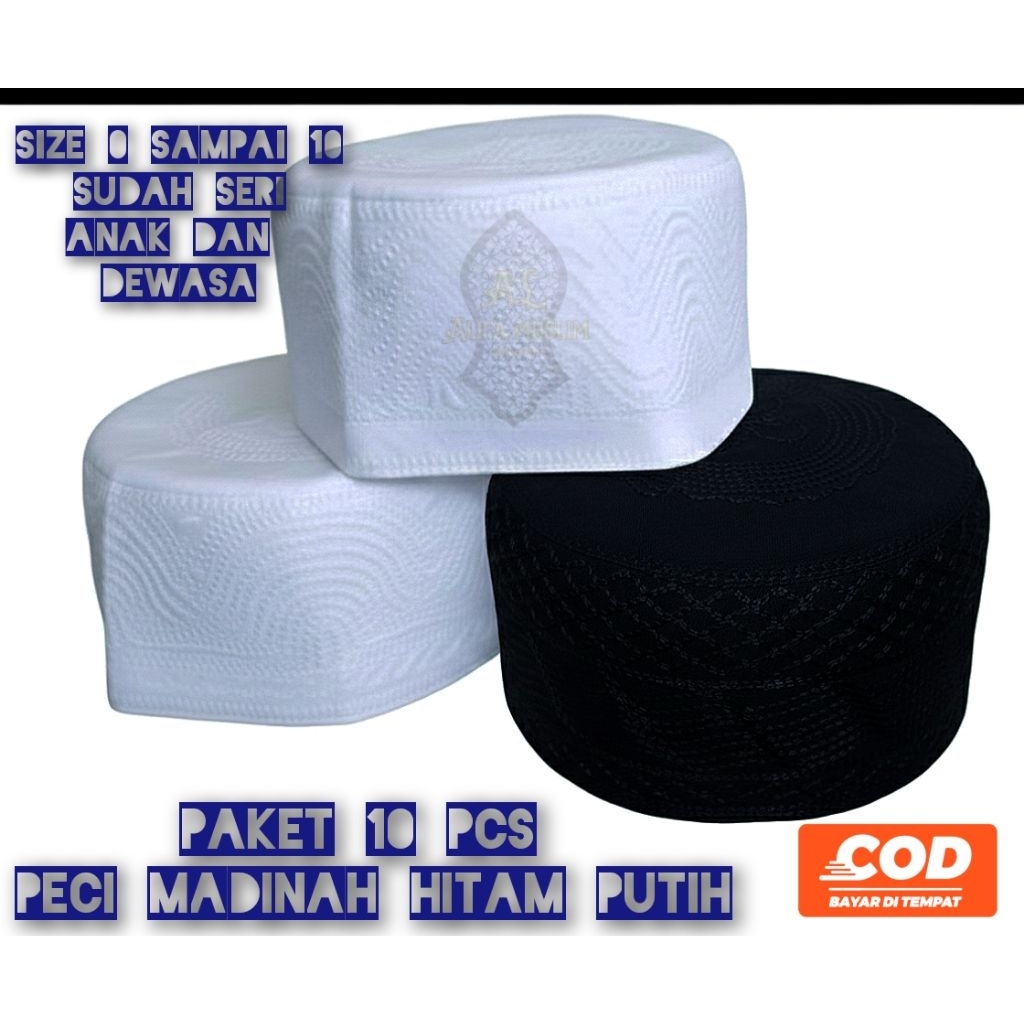 GROSIR/Peci Madinah/Kopiyah Haji/Putih/Hitam - Paket 10 Pcs