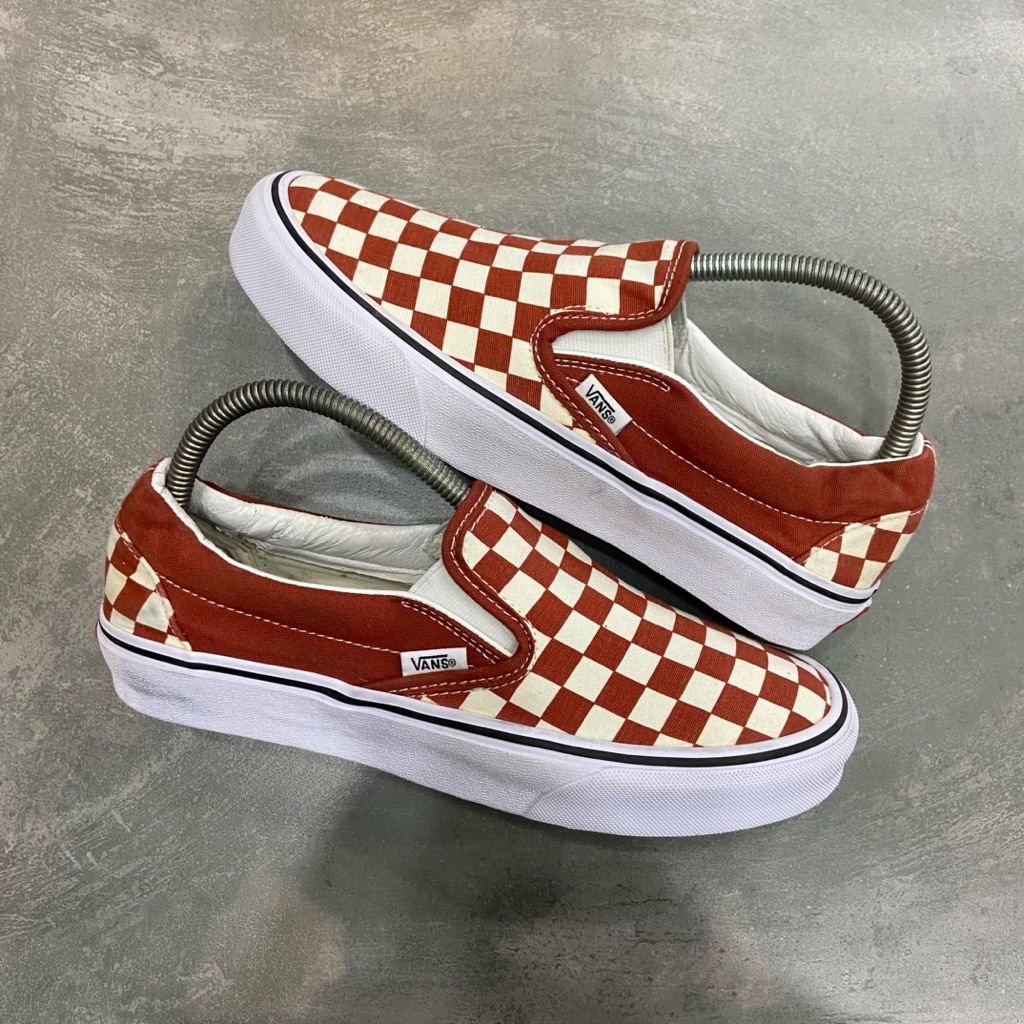 [Size 39] Rare Vans Slip On Classic Checkerboard Picante Red True White Second Original