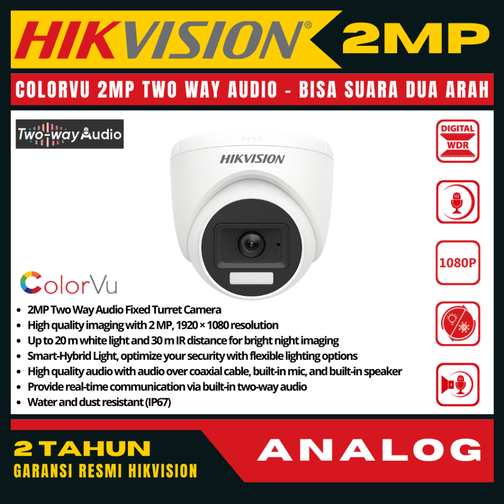 hikvision cctv colorvu 2mp audio indoor kamera cctv two way audio camera colorvu