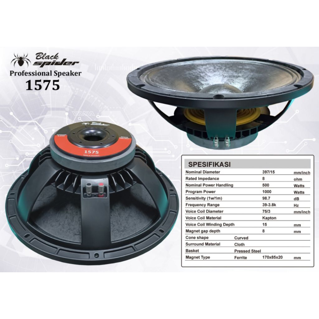 SPEAKER KOMPONEN BLACK SPIDER 1575/BS 1575 15 INCH 1000 WATT
