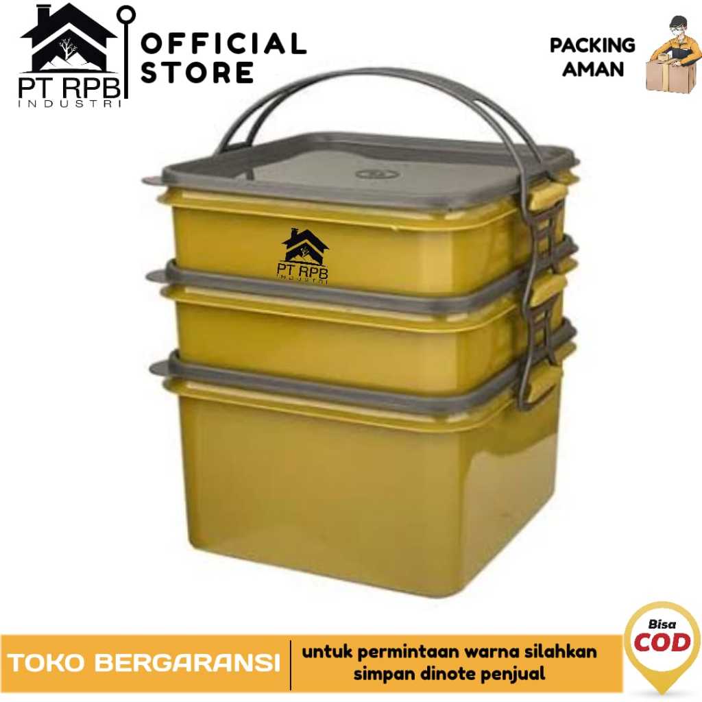 Rantang Segi Persegi Petak Tempat Kotak Makan Bekal Bontot Katering Prasmanan Hajatan 3 susun