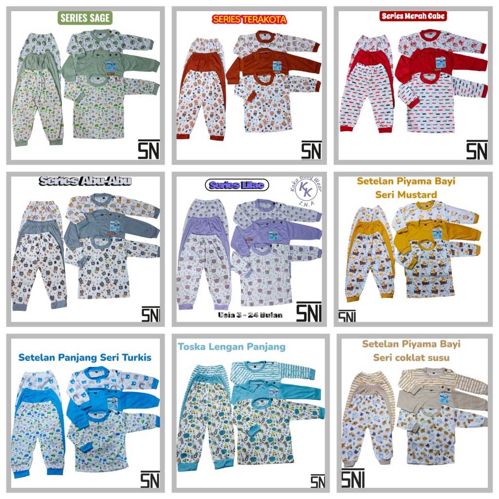 Denzie SNI - Paket 3 Set Baju Piyama Bayi Setelan Panjang Usia 3-24 Bulan Unisex laki laki perempuan