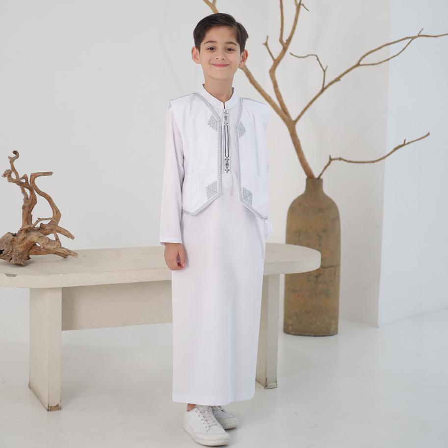 Kawan Muslim - Jubah Anak Bordir + Rompi Vest 2in1 Setelan Baju Muslim Anak Laki Laki Terbaru Modern