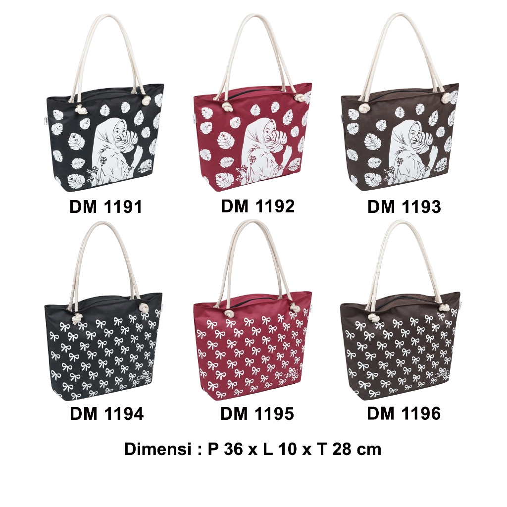 Zeintin - ToteBag Kekinian Bahan Nilon Penutup Resleting Tas Belanja Tali Sumbu DM