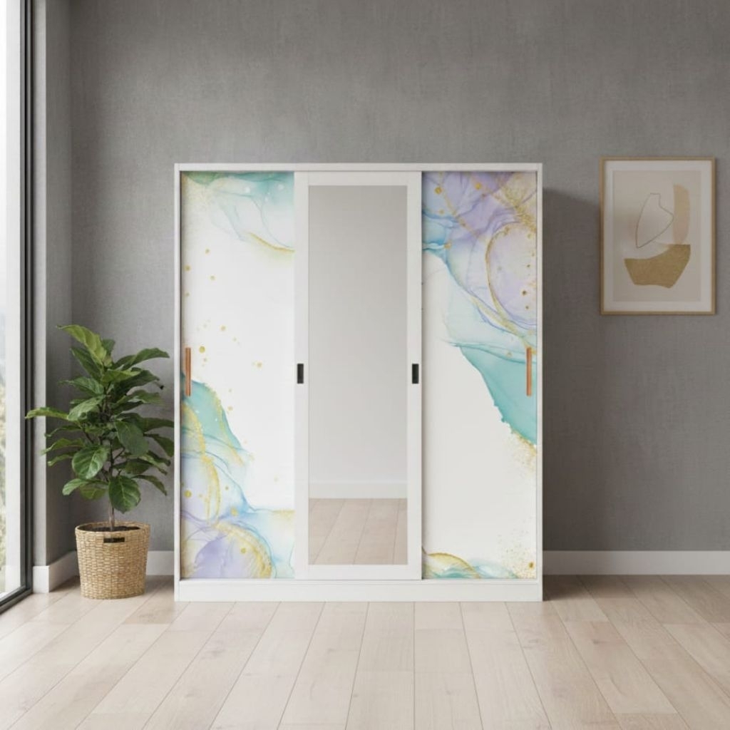 Lemari besi sliding - Lemari baju besi sliding  3pintu jumbo kaca full