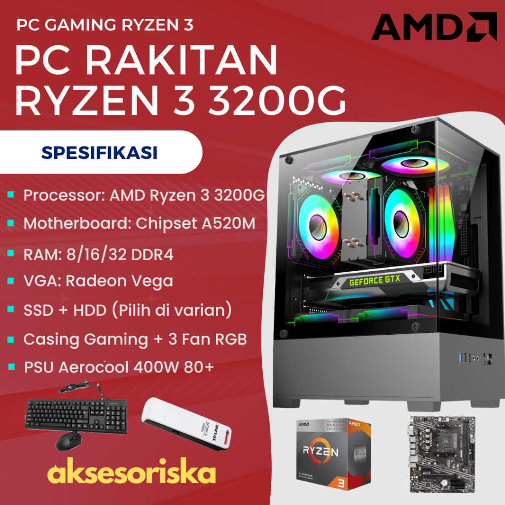 Paket PC Rakitan Komputer CPU Gaming AMD Ryzen 3 3200G SIAP GAMING