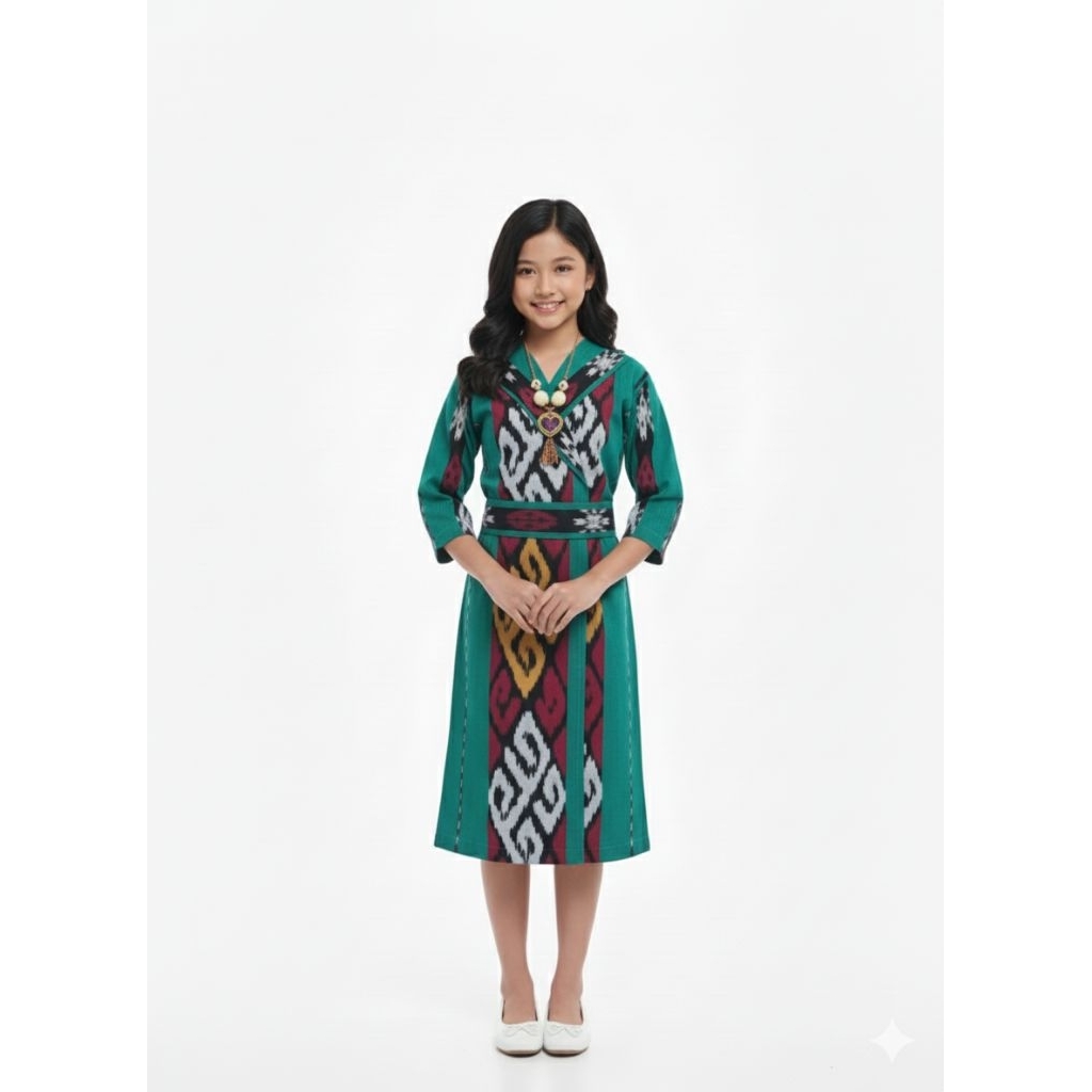 DRESS ANAK TENUN JEPARA WARNA HIJAU TOSCA