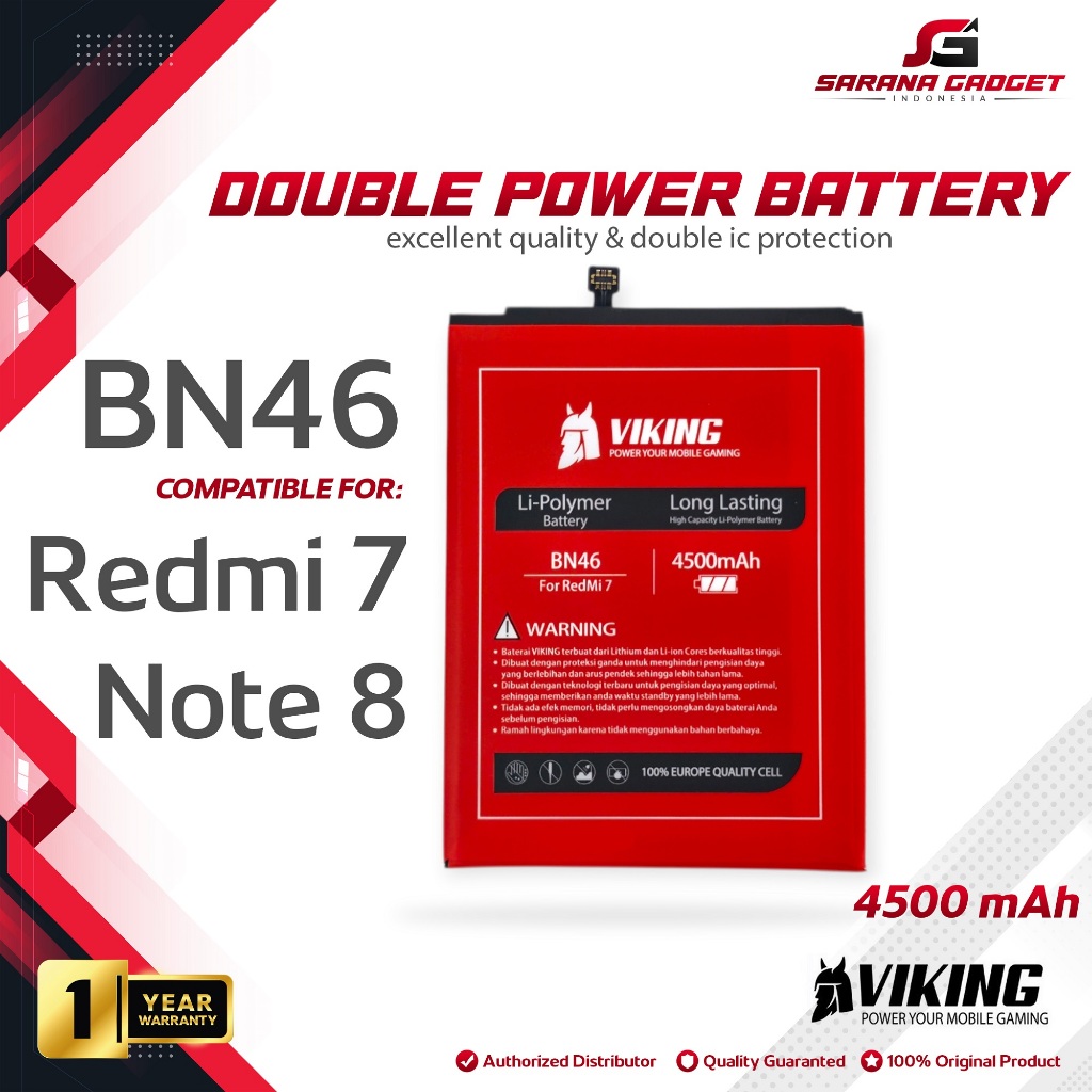 Baterai VIKING Double Power Original XiaoMi BN46 Redmi 7 Note 8 Batre Batrai Battery Handphone HP