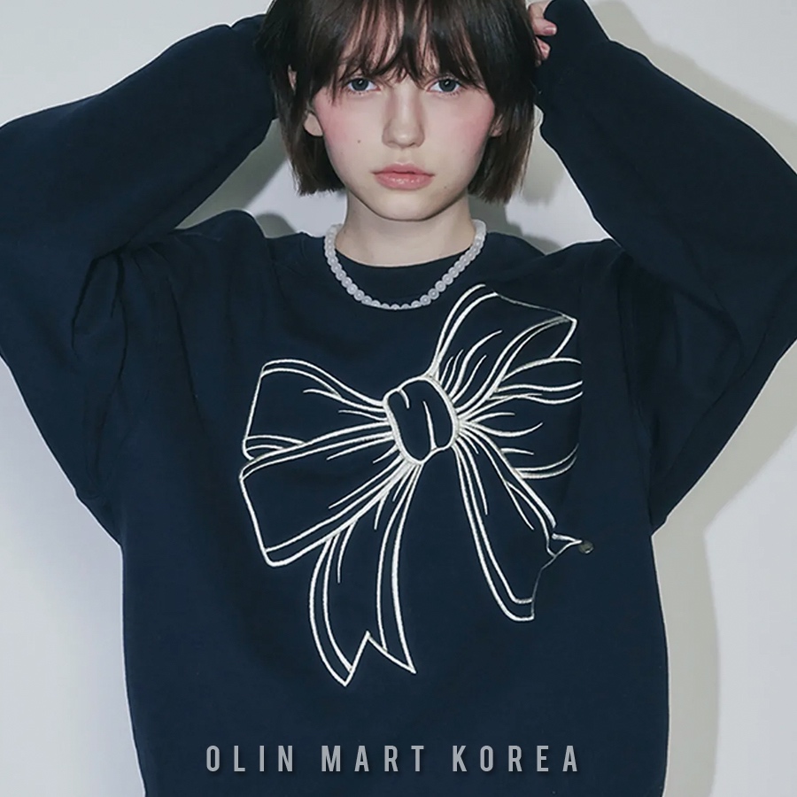 RONRON BIG RIBBON LINE SWEATSHIRT NAVY