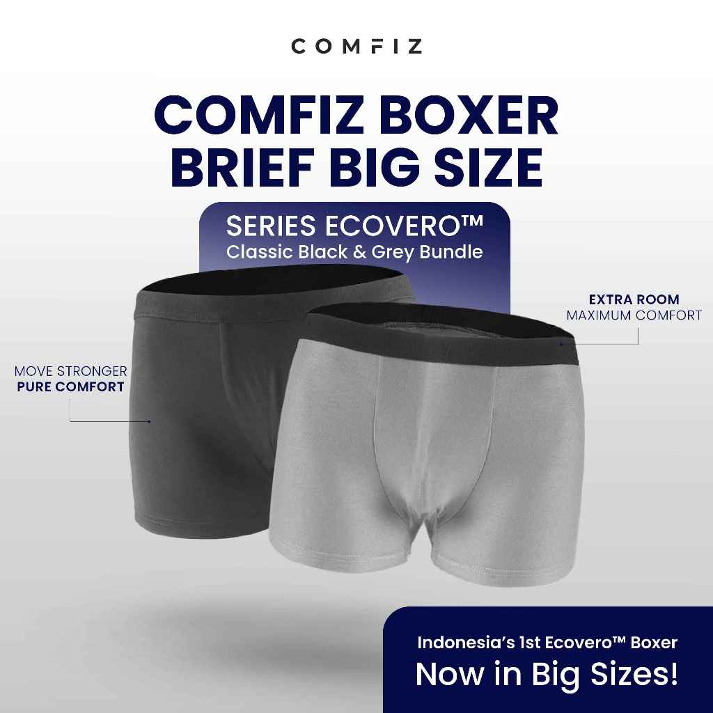 [BIG SIZE] Comfiz Boxer Brief Basic Ecovero Fabric 2 Pcs - Celana Dalam Pria Boxer Briefs Cowok Ukur
