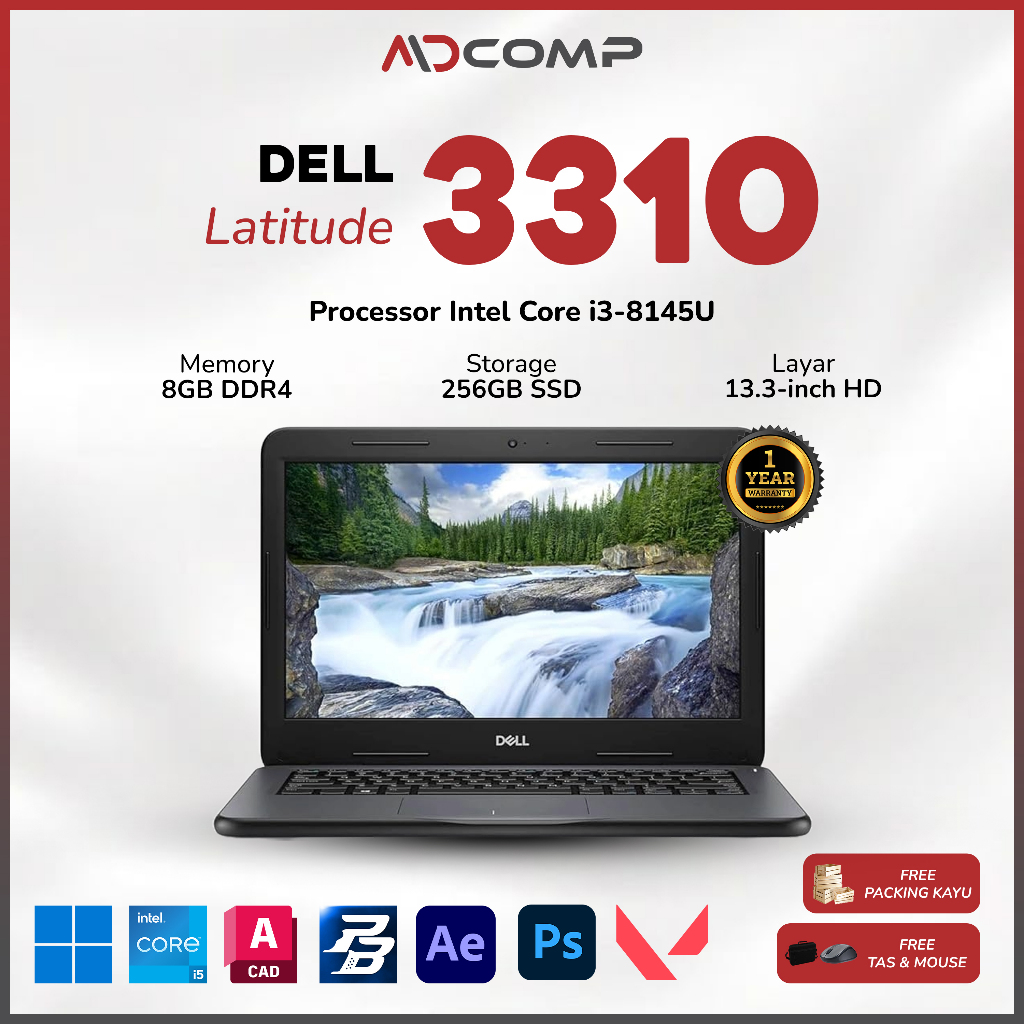 Laptop Dell Latitude 3310 Intel Core i3 Gen 8 RAM 8GB SSD 256GB/512GB Murah Bergaransi