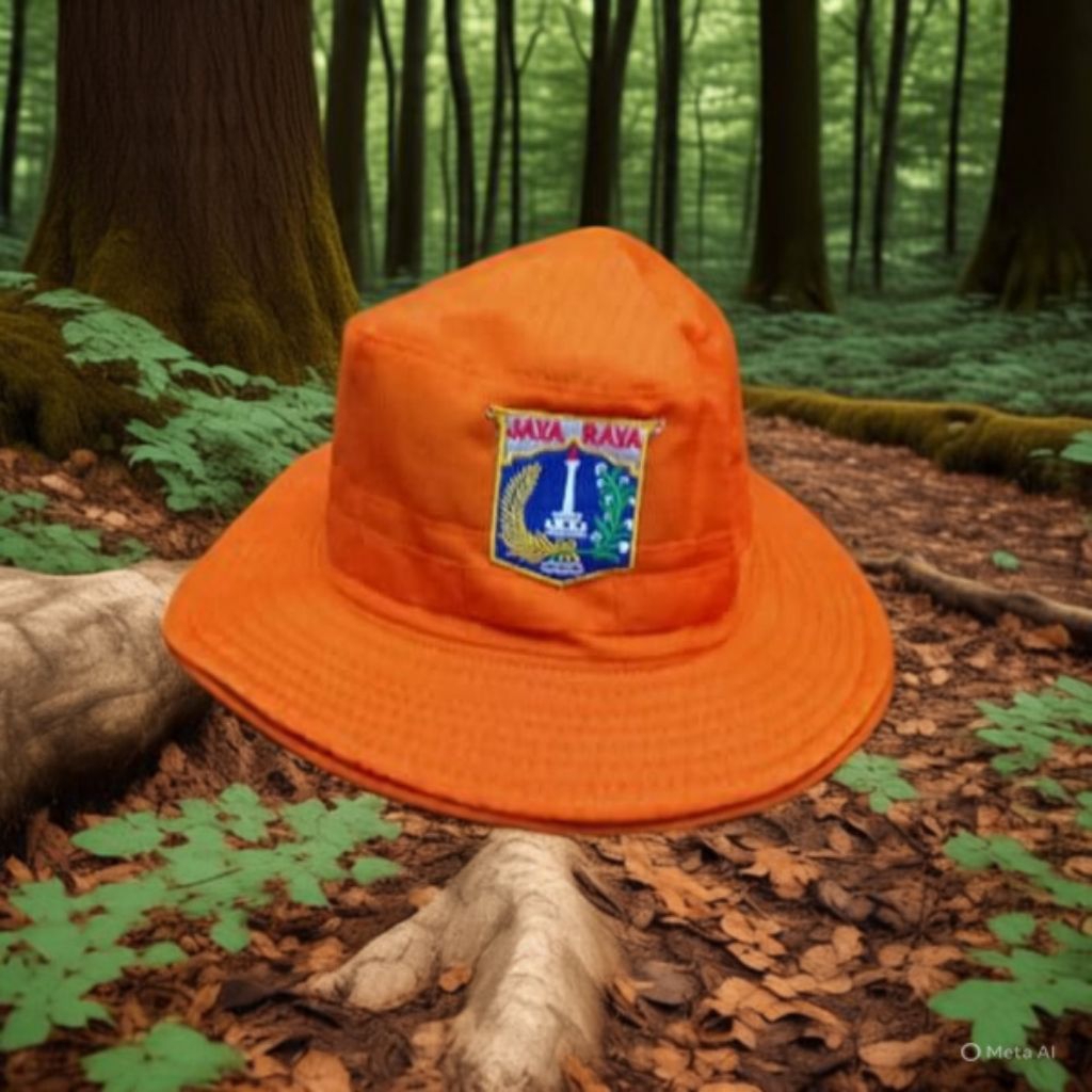 TOPI RIMBA OREN LOGO JAYA RAYA TOPI RIMBA LOGO DKI JAYARAYA Topi Outdoor dengan Logo Khas Jakarta un