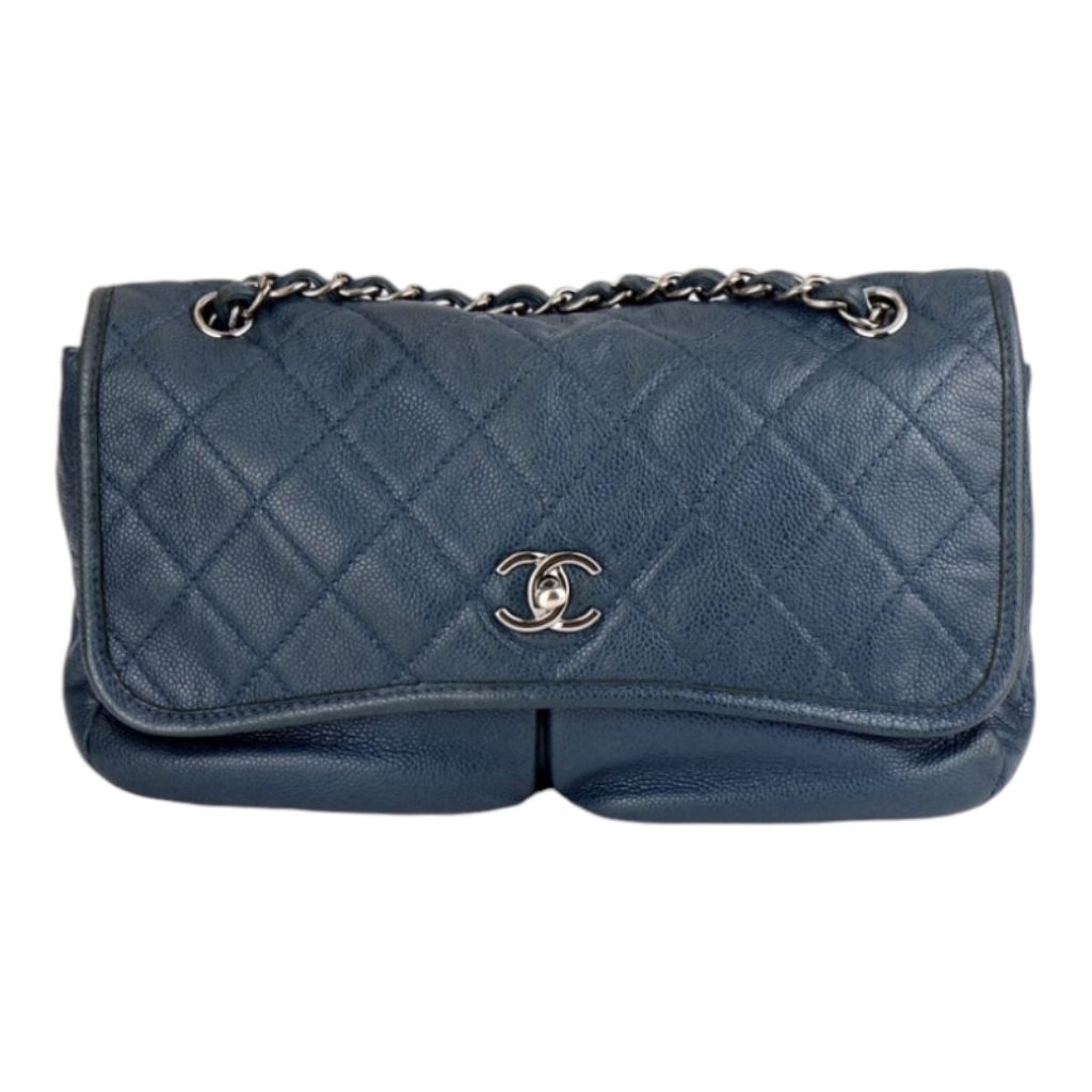 Chanel Split Pocket Flap Bag Blue Caviar SHW #20