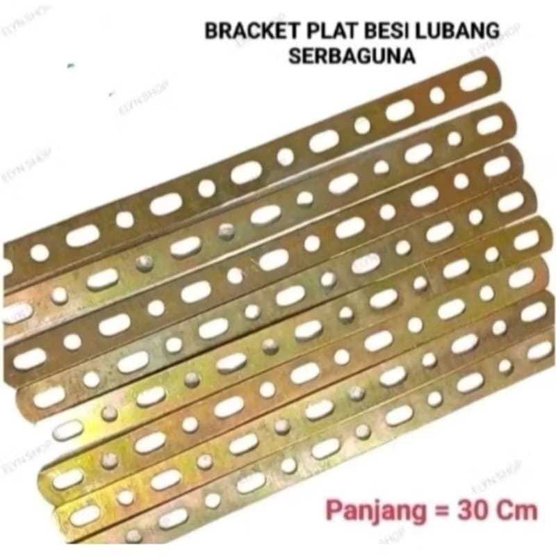 Plat Besi Bracket Bolong Serbaguna 30cm Tebal 1.5mm | Breket Panel Rak Dudukan Baut M8 M10 M12