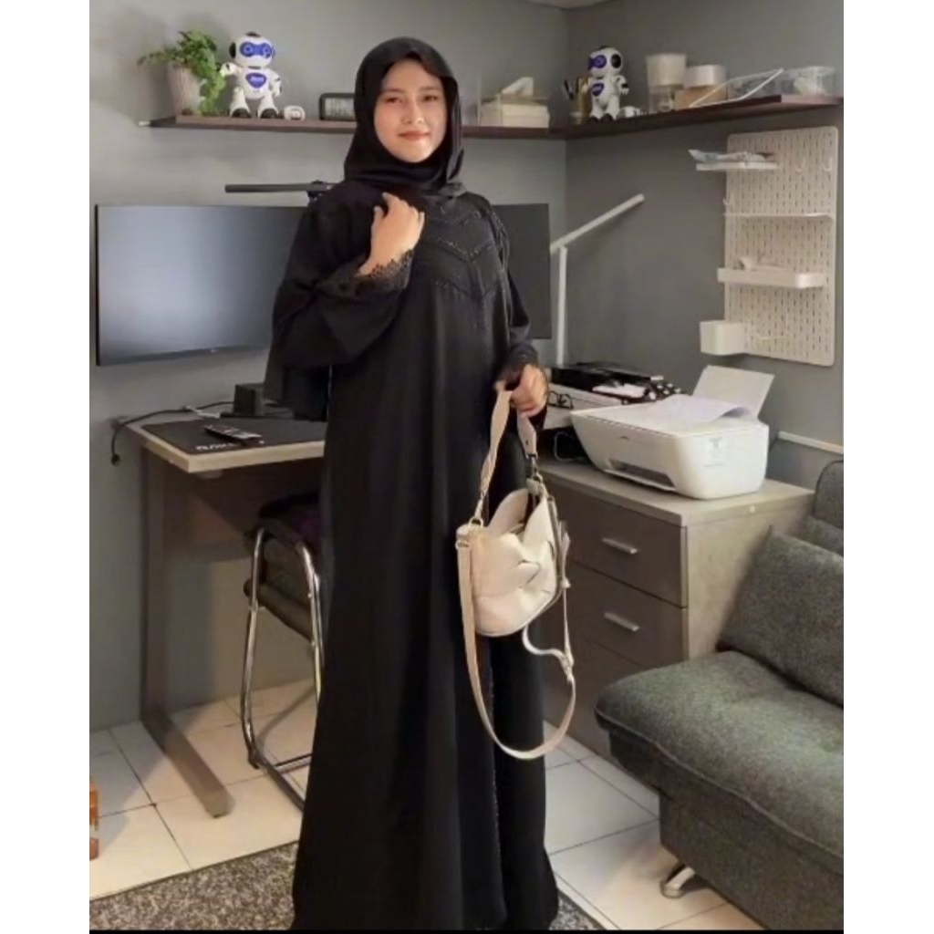 Abaya hitam bordir Turkey Dubai Nirina termurah