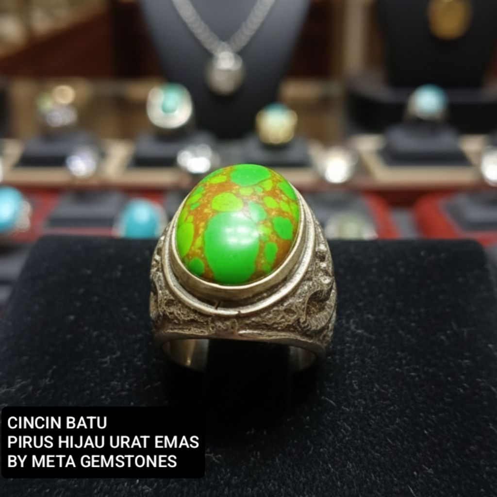 CINCIN BATU PIRUS HIJAU URAT EMAS RING ALPAKA SUPER