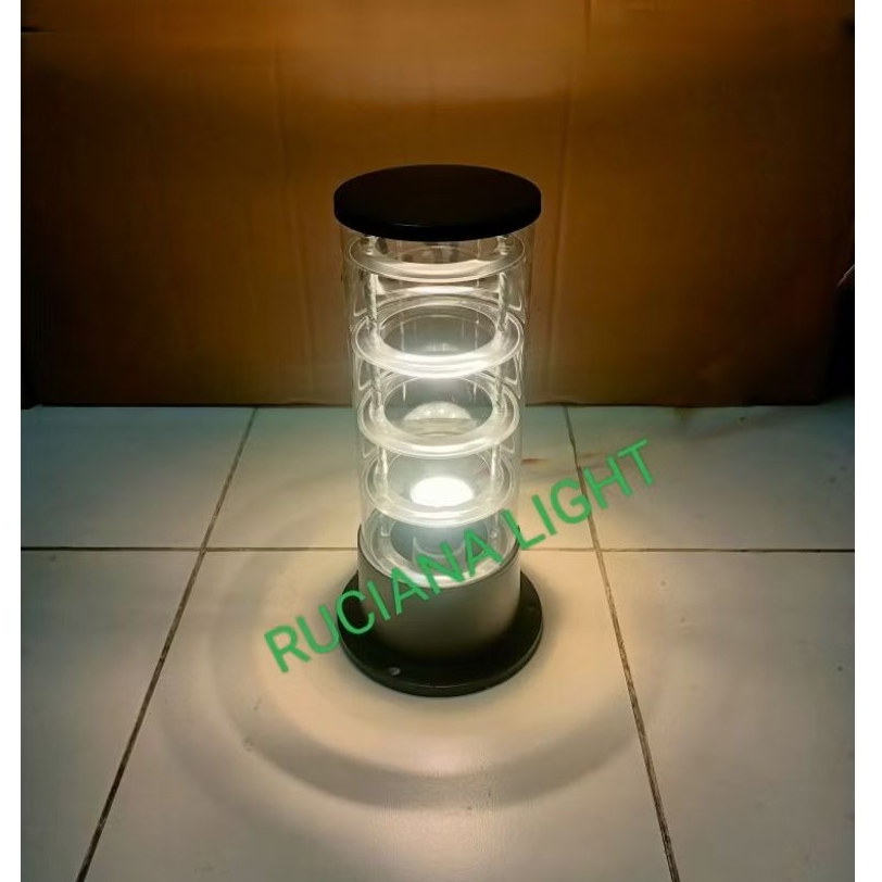 Lampu Taman Pilar Bulat Kaca Transparant /Bening Lampu Pagar Minimalis (Housing)