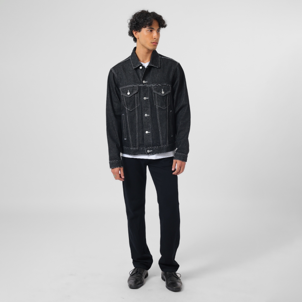 BESTPROMO EDWIN JEANS - Jacket Denim Trucker Relaxed Fit Black Rinsed