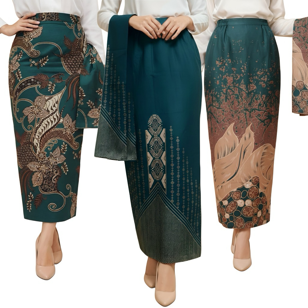 Mamamini - Rok Span Batik Furing + Selendang Emerald Hijau Bawahan kebaya wanita Katun
