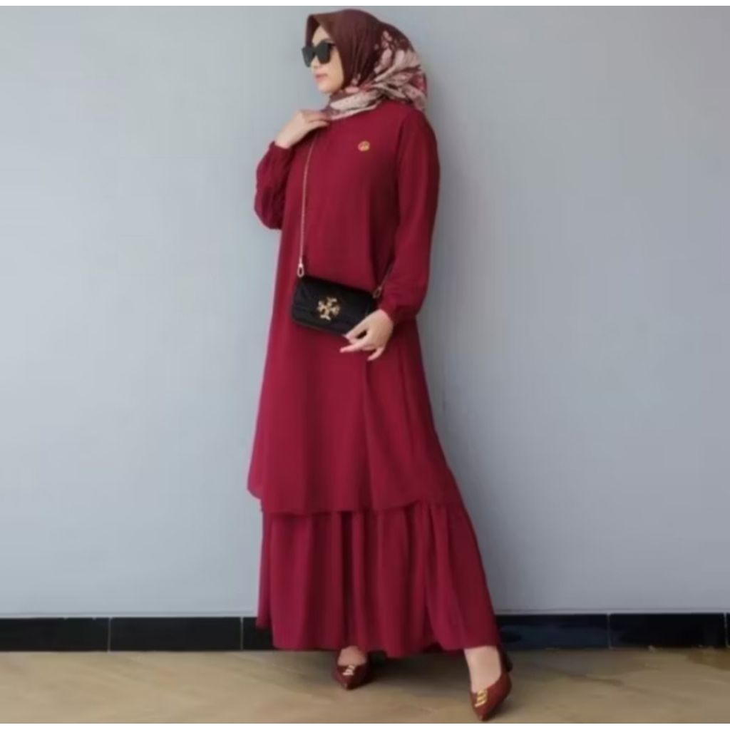Gamis Malaysia Dewasa Ceruty Babydoll Full puring Ld110-130 Best Seller
