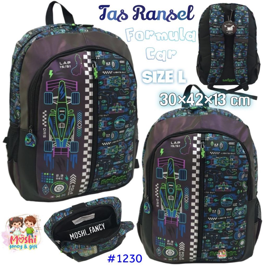 Tas Sekolah Anak Motif Formula Car / Tas Ransel Sekolah Anak Motif Mobil Anak Laki-Laki Boy size  SD